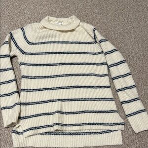 Cream Striped Knit Sweater - Classic Crewneck